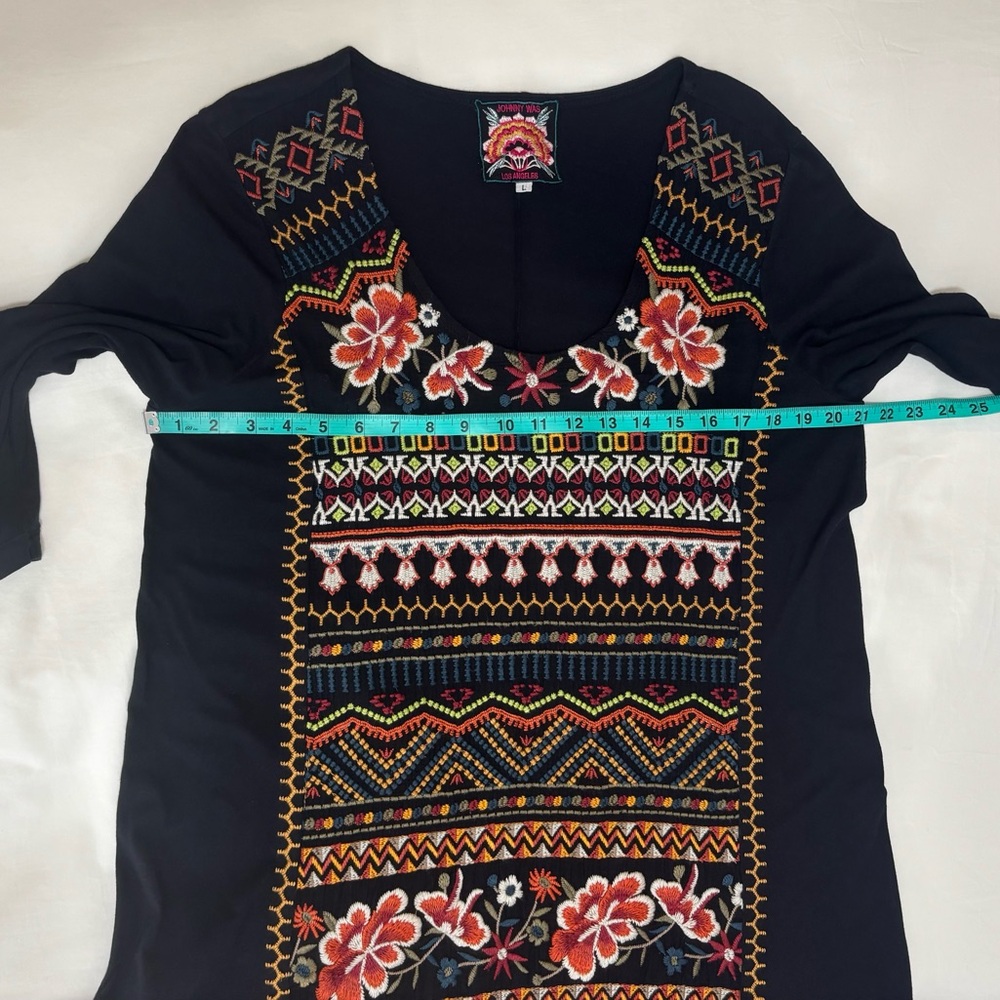 Johnny Was Los Angeles Women's Black Floral Embroidered Tunic Bohemian Dress, L - Picture 11 of 16